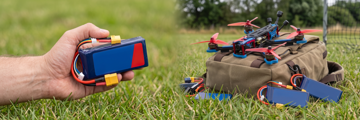 LiPo C-Rating Explained: How to Read Drone Battery Specs Two LiPo drone batteries with XT60 leads and different balance connectors, comparing 4S and 6S packs